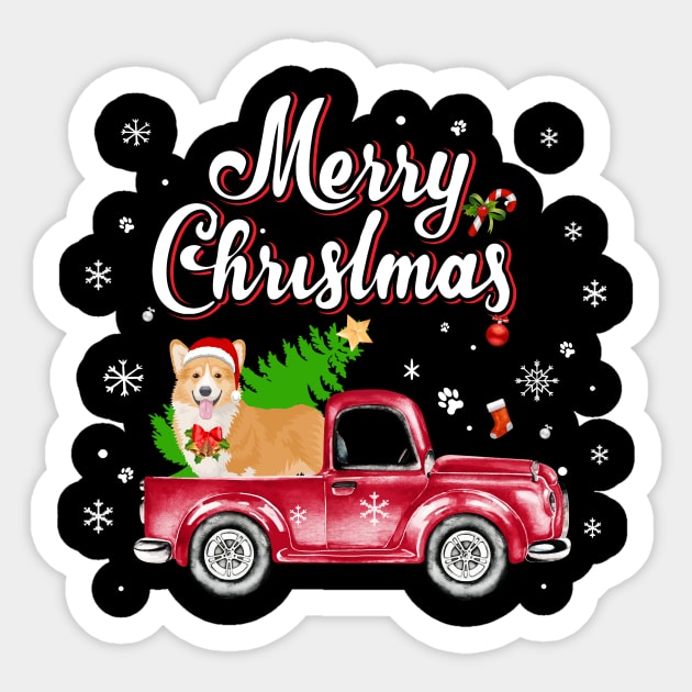 Corgi Rides Red Truck Christmas Pajama Sticker by Marks Kayla